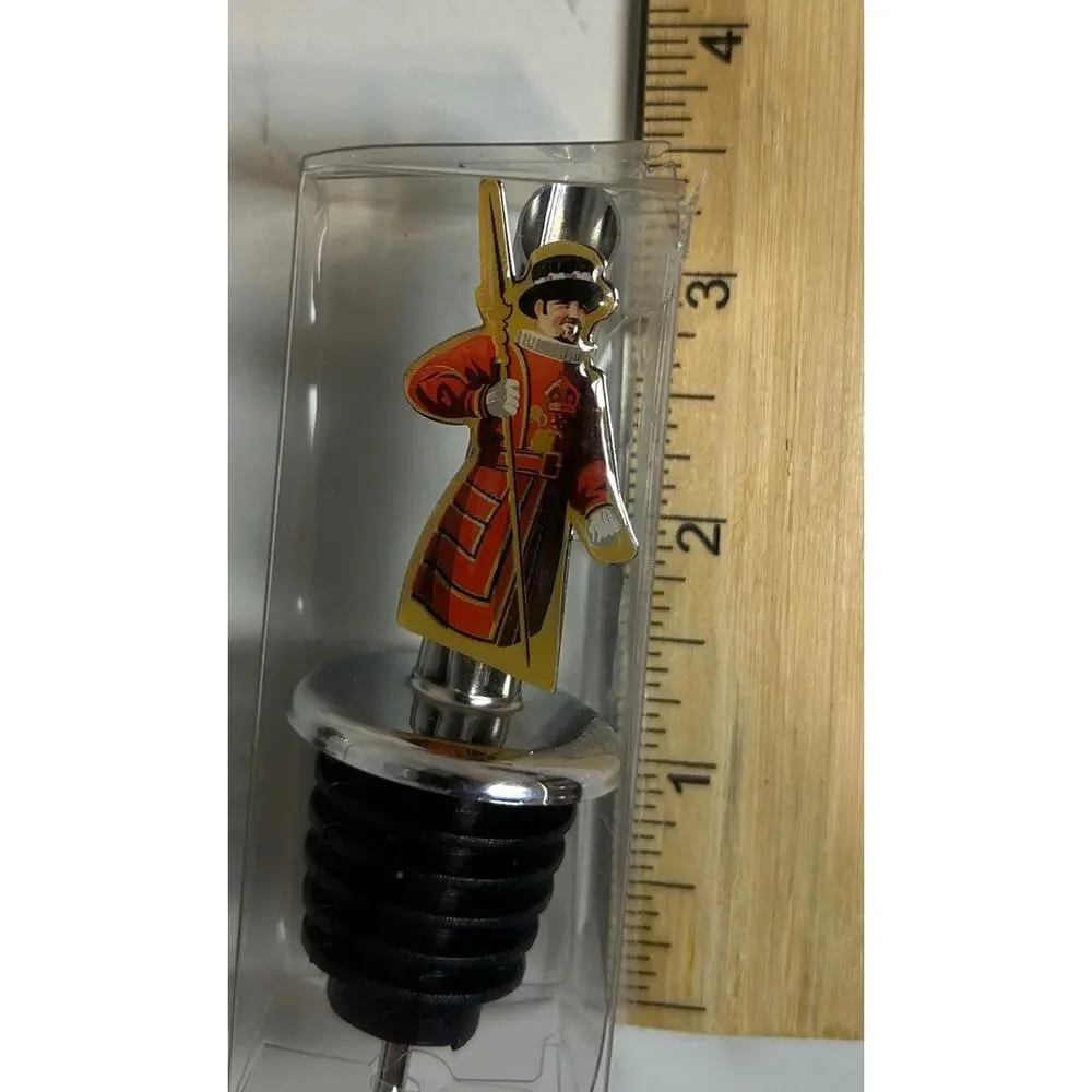Vintage Royal Guard Beefeater Liquor Bottle Pourers Set of 3 Chrome Enamel